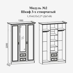 Женева №2 Шкаф 3-х ств. с зерк.,2мя ящ. (ЛДСП бел/МДФ софт светл с пат зол) в Челябинске - chelyabinsk.mebel24.online | фото 2