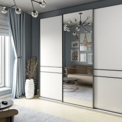 Шкаф-купе 2100 серии SOFT D5+D4+D5+B22+PL3 (по 2 ящика лев/прав+2штанги) профиль «Графит» в Челябинске - chelyabinsk.mebel24.online | фото