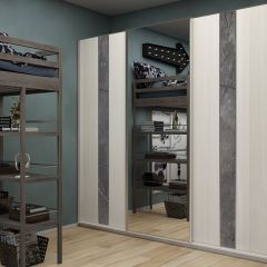 Шкаф-купе 2250 серии SILVER S4+S1+S4 B22+PL4 (по 2 ящика лев/прав+F обр.штанга) профиль «Серебро» в Челябинске - chelyabinsk.mebel24.online | фото