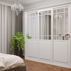 Шкаф-купе 2450 серии NEW CLASSIC K5+K5+K5+B22+PL3 (по 2 ящика лев/прав+1 штанга+1полка) профиль «Капучино» в Челябинске - chelyabinsk.mebel24.online | фото